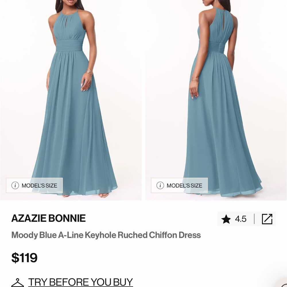 Azazie Blue Halter Sleeveless A-Line Maxi Dress “Bonnie” in Moody Blue
